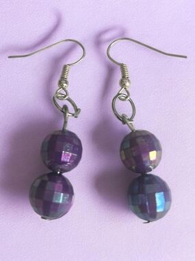 Purple Iridescent Bead Drop Earrings - Women Jewelry